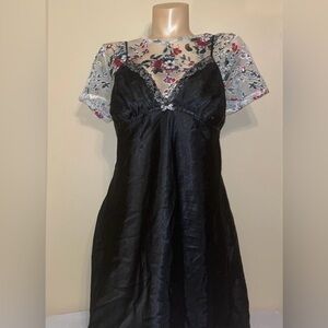 Apt 9 women’s lingerie XL nightie chemise slip dress babydoll lace black satin